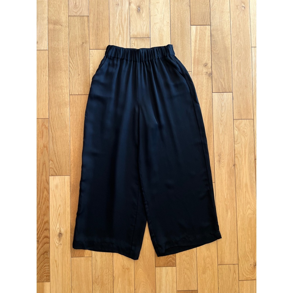 Grana 100% Silk Wide Leg Cropped Satin Pants Elastic Waistband Womens Size XS